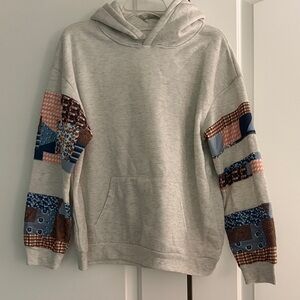Gray Hoodie with Patchwork Sleeves
